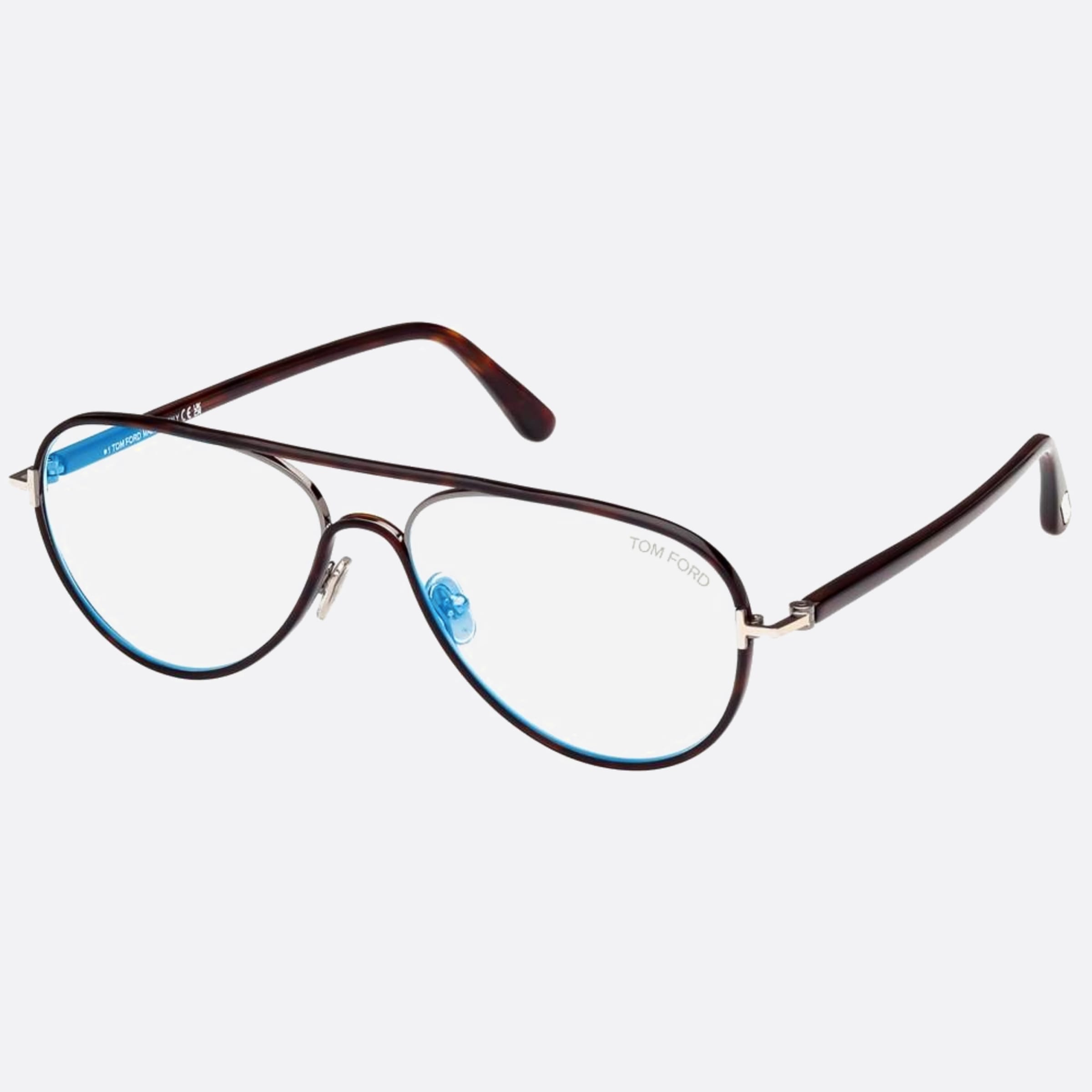 Tom 57mm Ford Ft5897 Blue Block Havana Pilot Men Eyeglasses - Side View