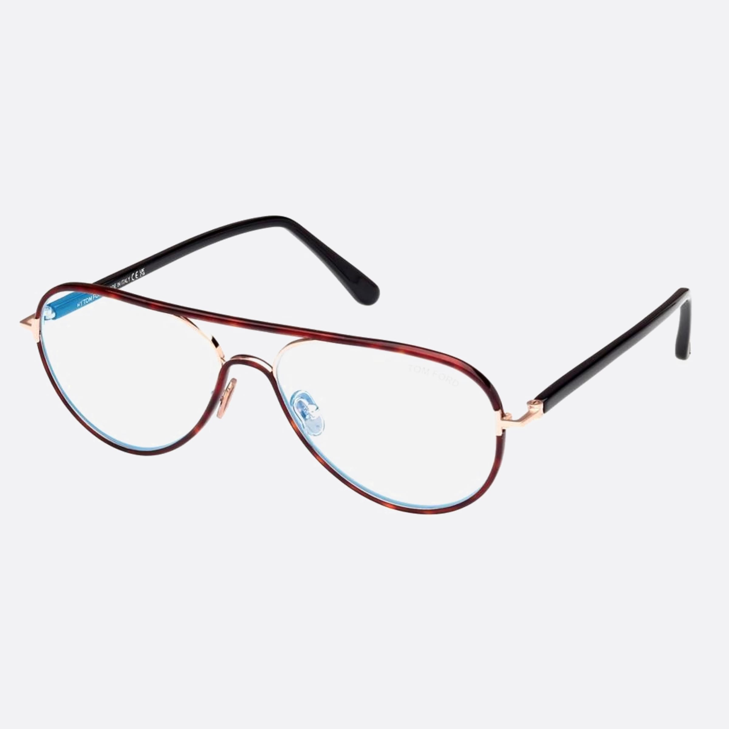 Tom 57mm Ford Ft5897 Blue Block Havana Pilot Men Eyeglasses - Side View