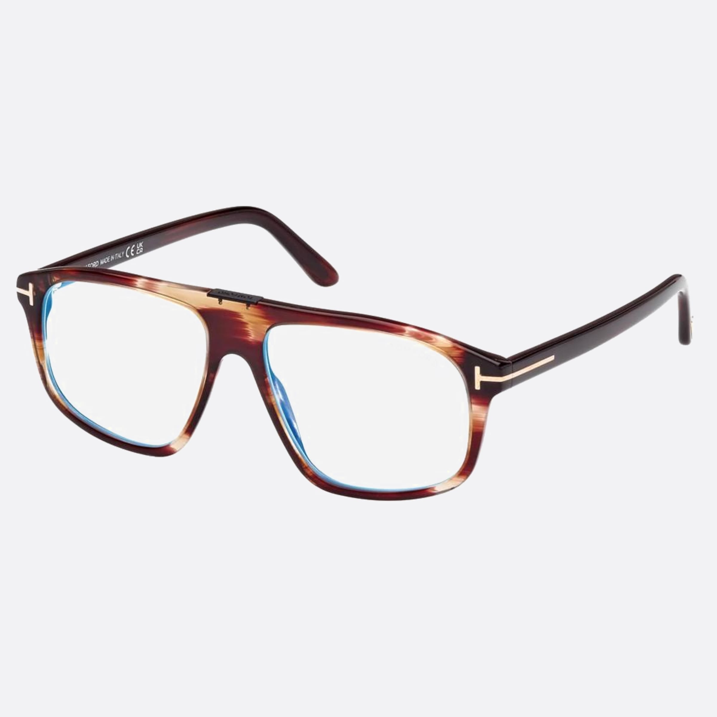 Tom 55mm Ford Ft5901 Blue Block Brown Pilot Men Eyeglasses - Side View