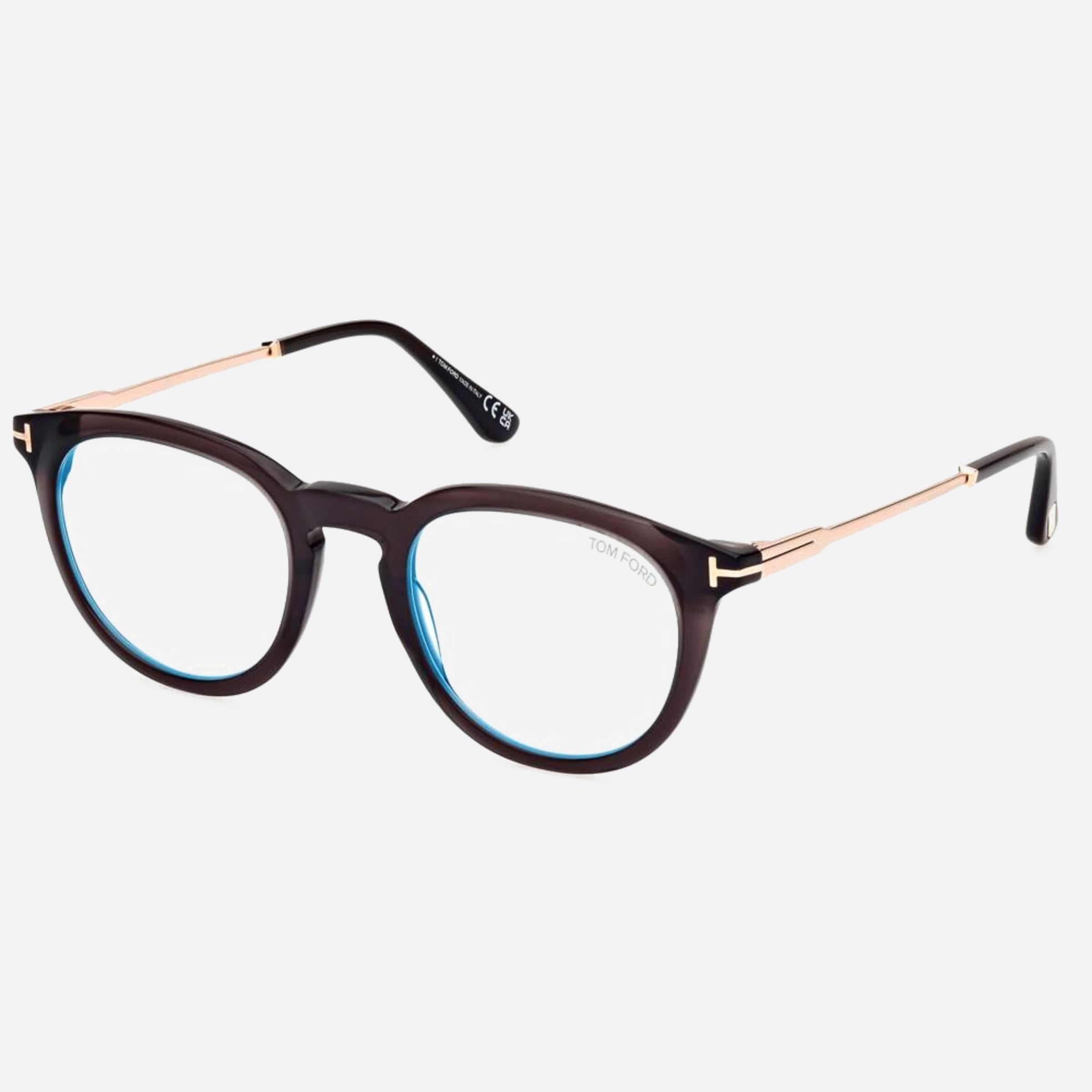Tom 49mm Ford Ft5905 Blue Block Black Round Men Eyeglasses - Side View