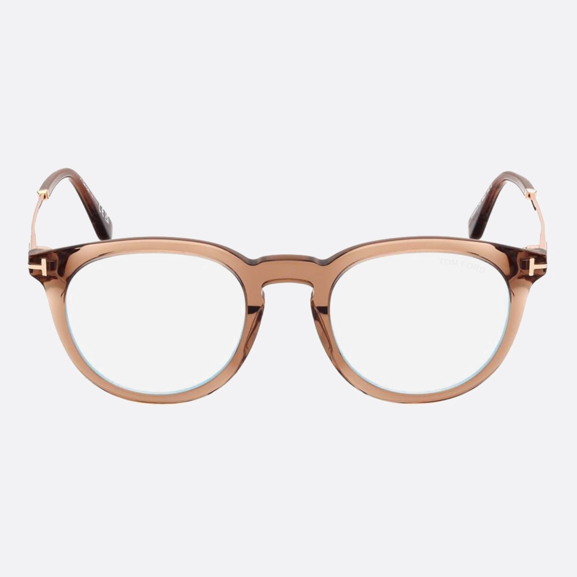 Tom 49mm Ford Ft5905 Blue Block Brown Round Men Eyeglasses - Main View