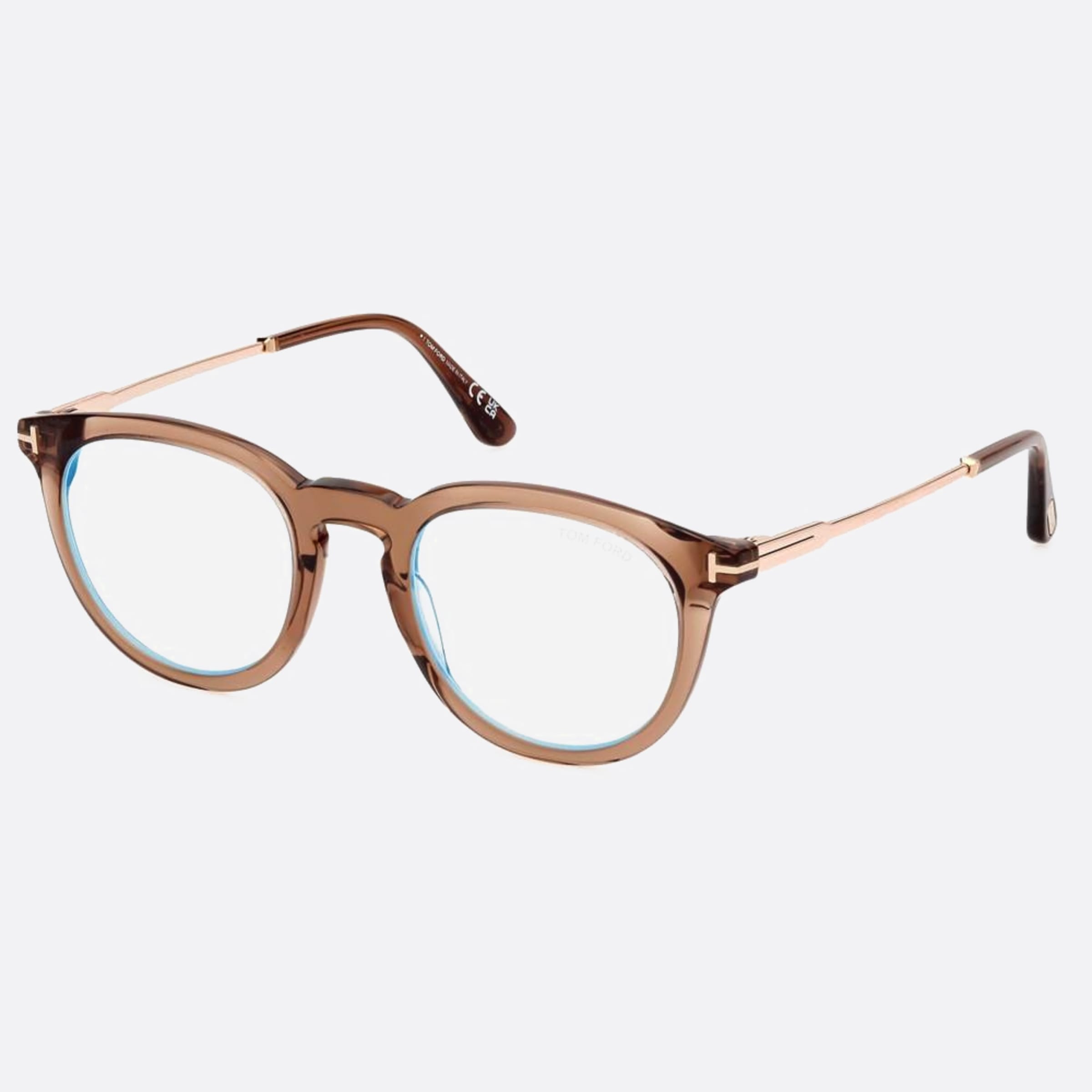 Tom 49mm Ford Ft5905 Blue Block Brown Round Men Eyeglasses - Side View
