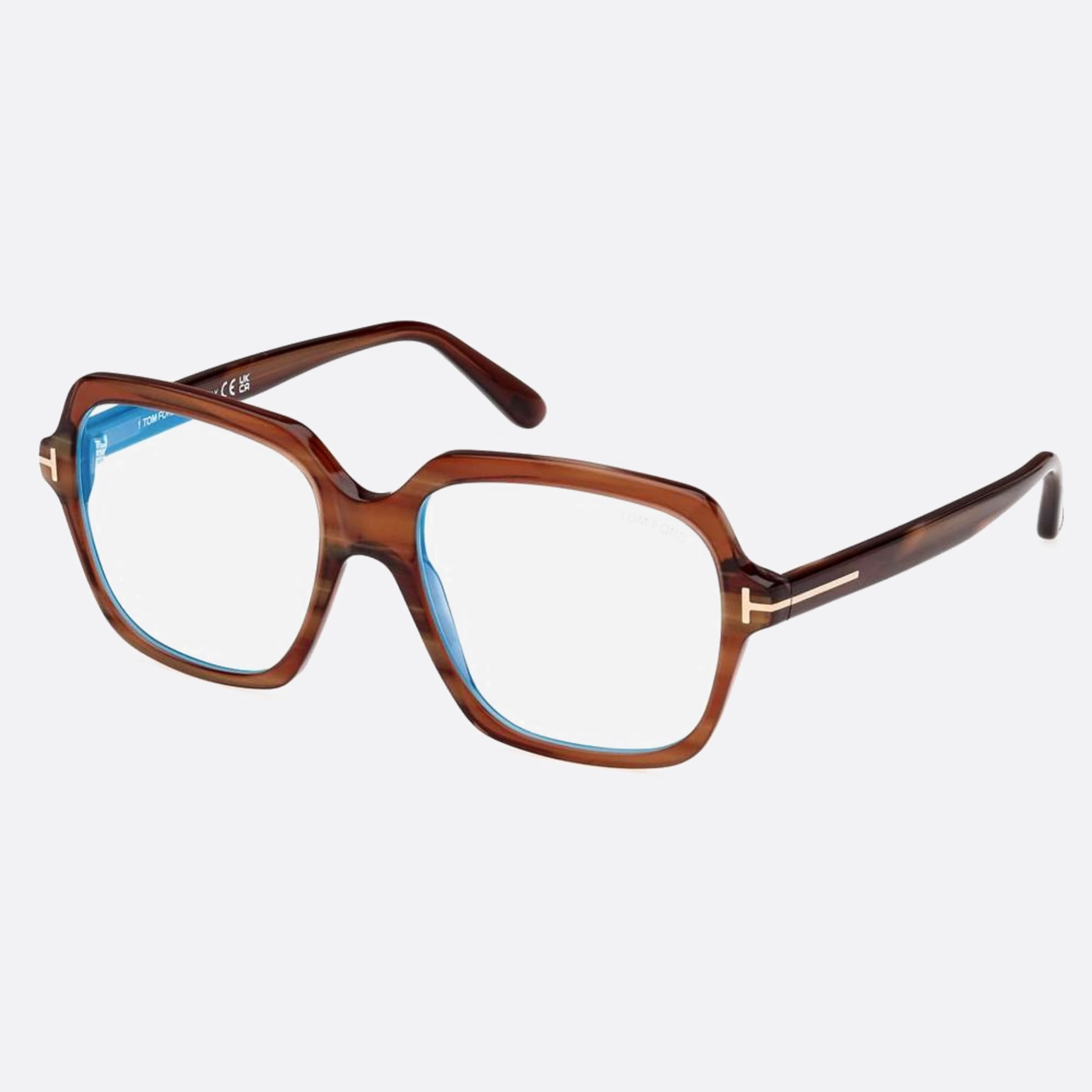 Tom 54mm Ford Ft5908 Blue Block Brown Geometric Women Eyeglasses - Side View