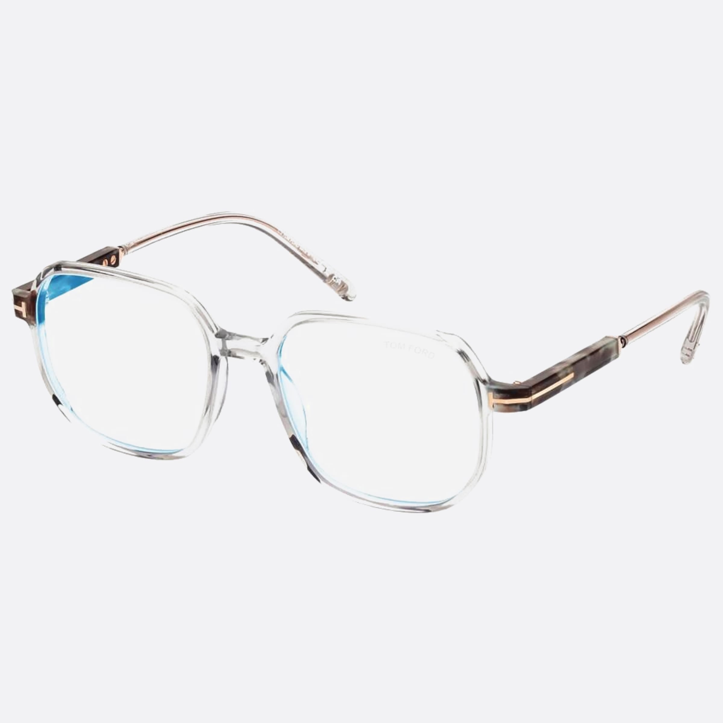 Tom 53mm Ford Ft5911 Blue Block Grey Geometric Unisex Eyeglasses - Side View