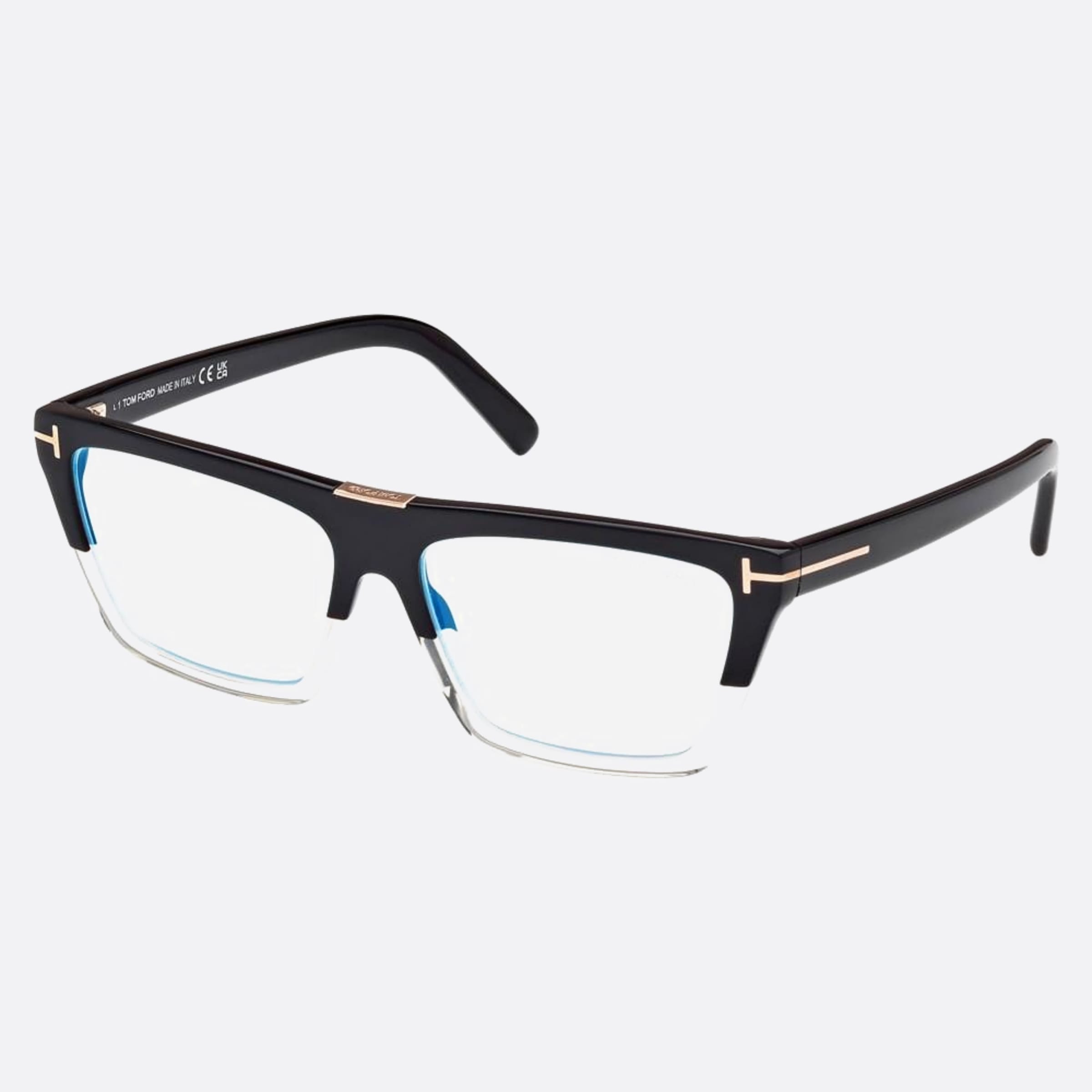 Tom 57mm Ford Ft5912 Blue Block Black Squared Unisex Eyeglasses - Side View