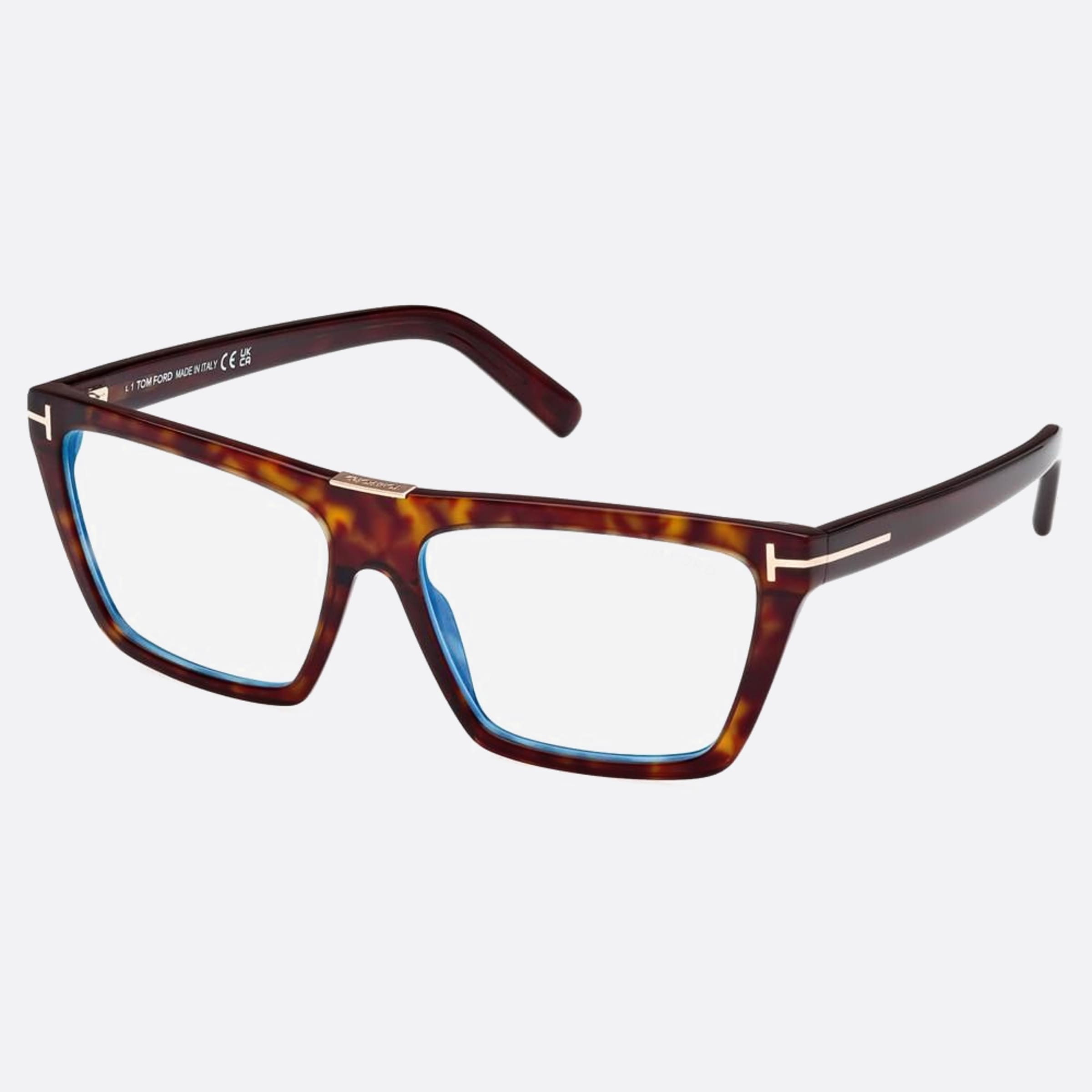Tom 57mm Ford Ft5912 Blue Block Havana Squared Unisex Eyeglasses - Side View