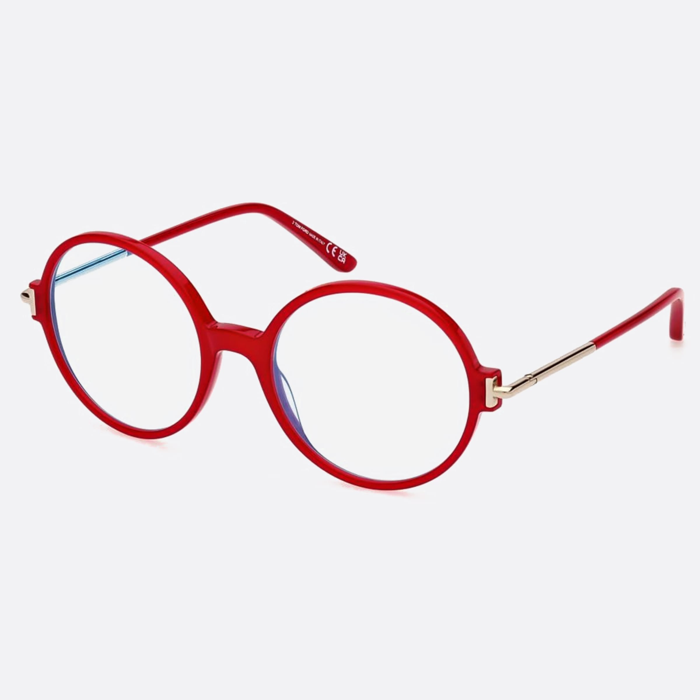 Tom 53mm Ford Ft5914 Blue Block Red Round Women Eyeglasses - Side View