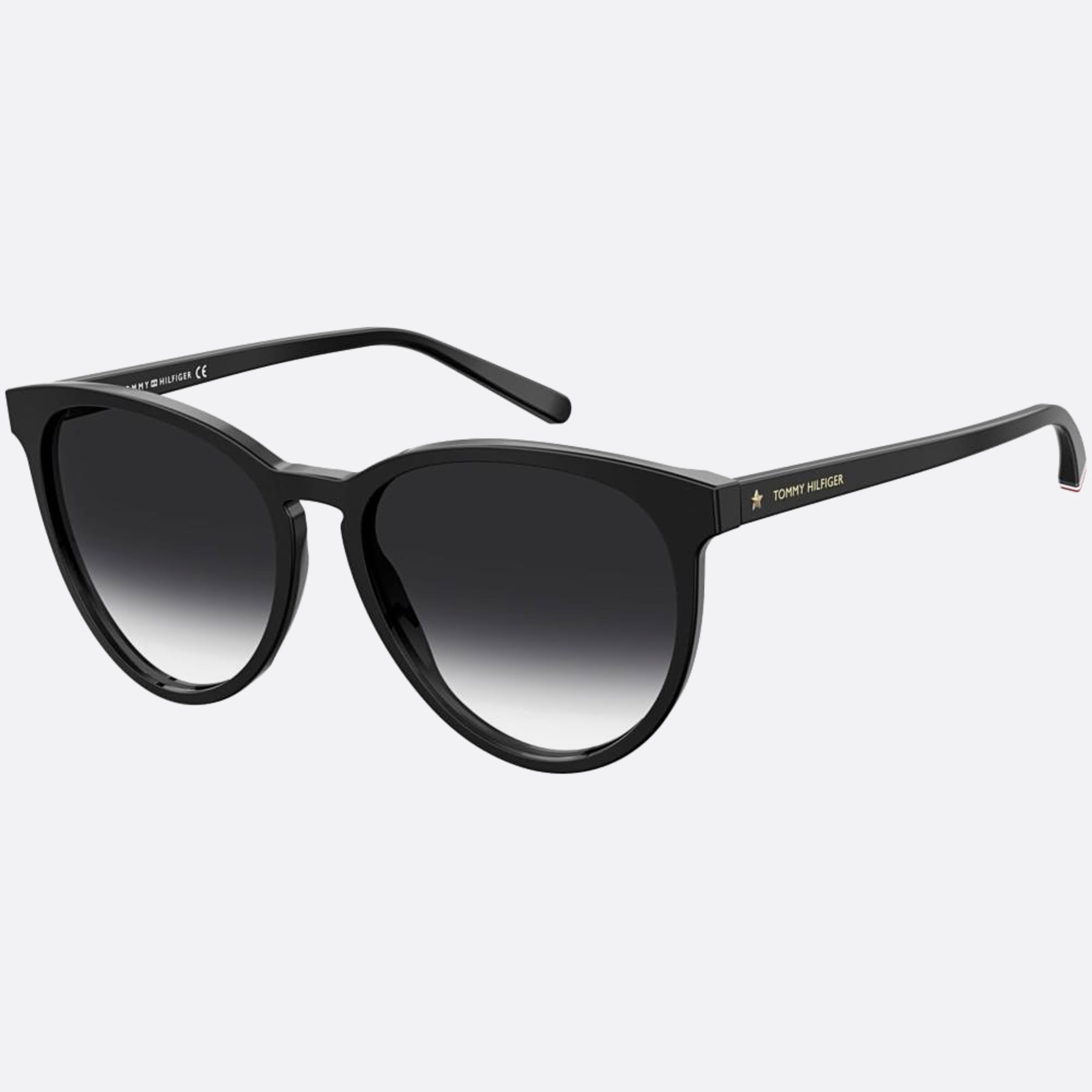 Tommy 56mm Hilfiger Black Round Women Sunglasses - Side View