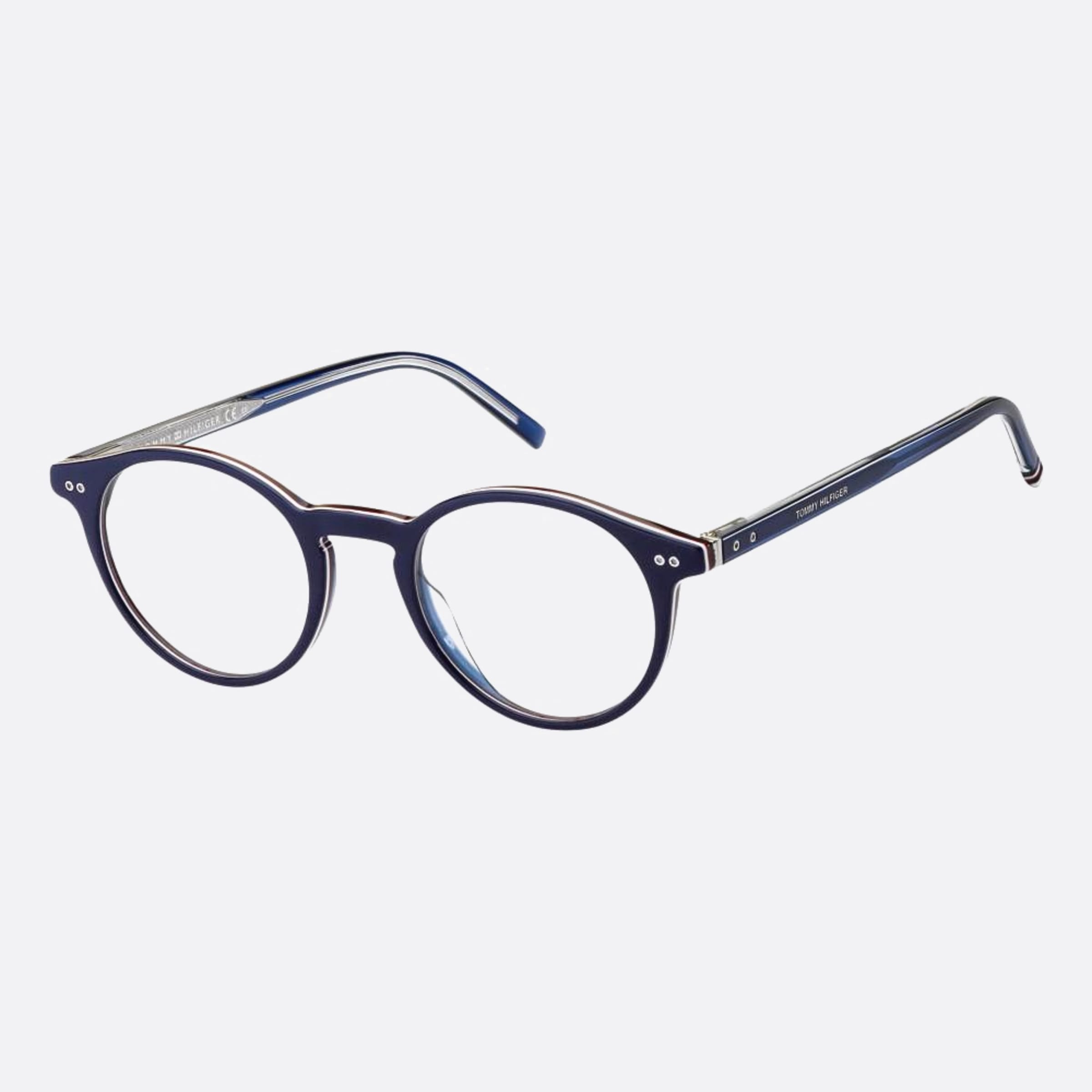 Tommy 49mm Hilfiger Pjp Blue Round Men Eyeglasses - Side View