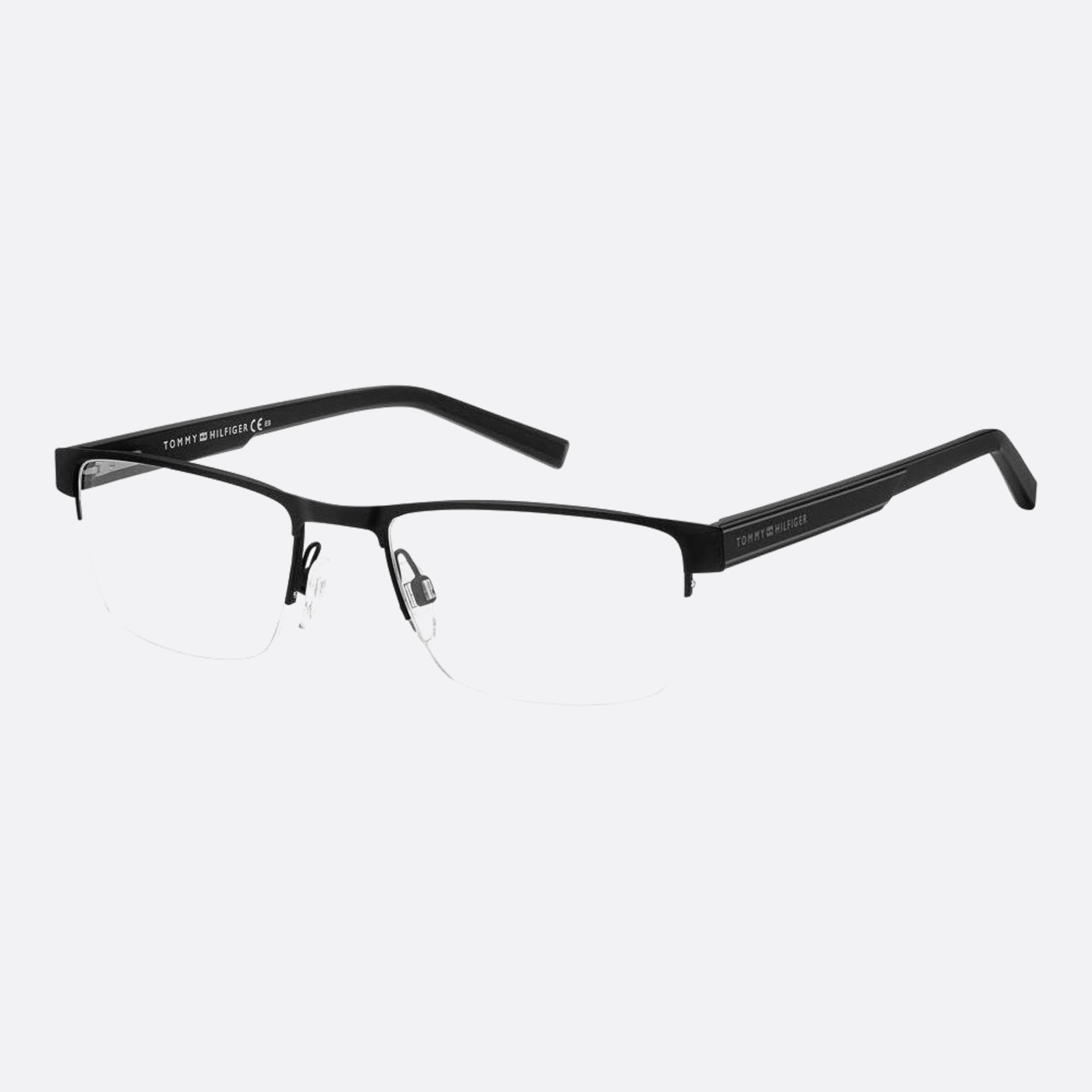 Tommy 53mm Hilfiger Black Geometric Men Eyeglasses - Side View