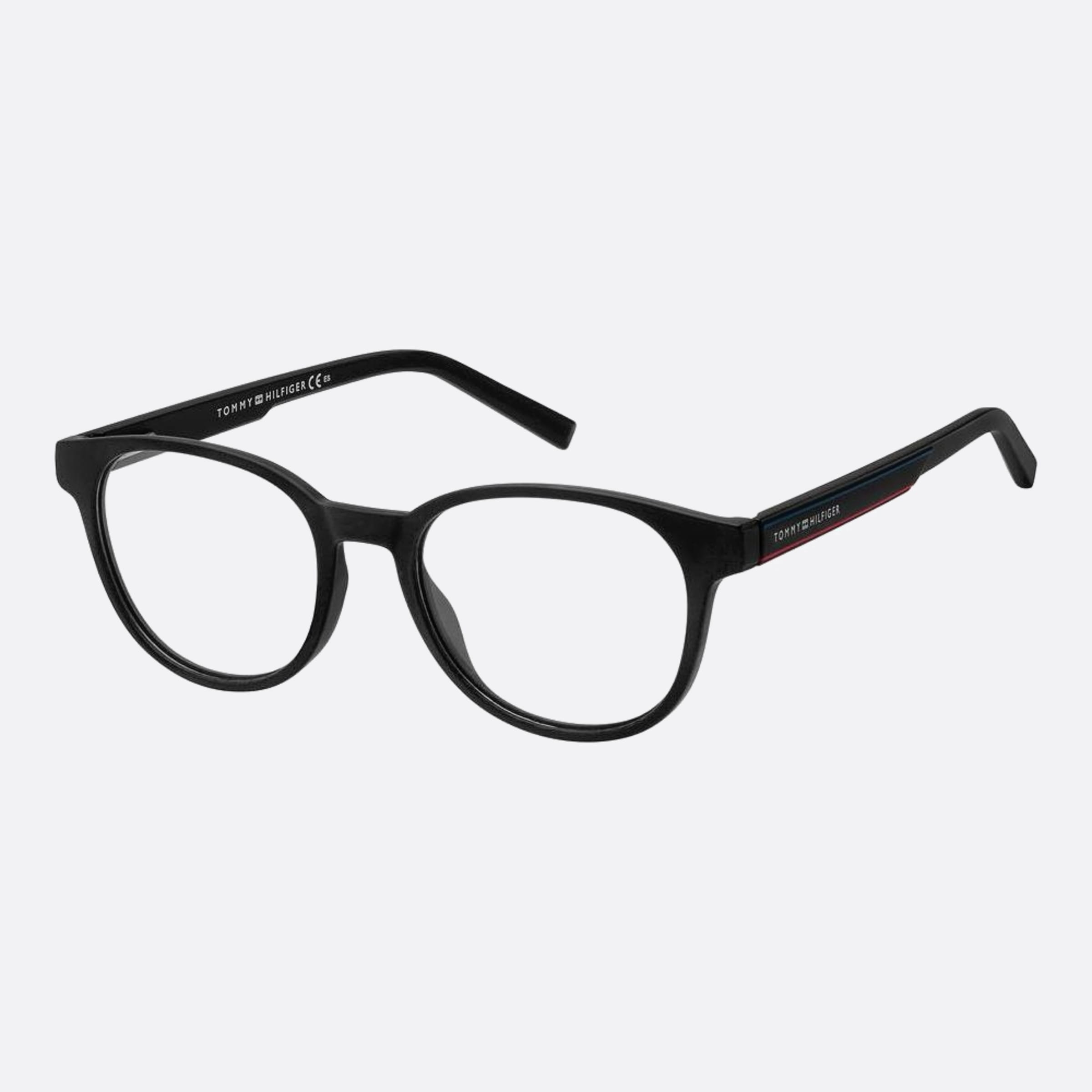 Tommy 50mm Hilfiger Black Round Men Eyeglasses - Side View