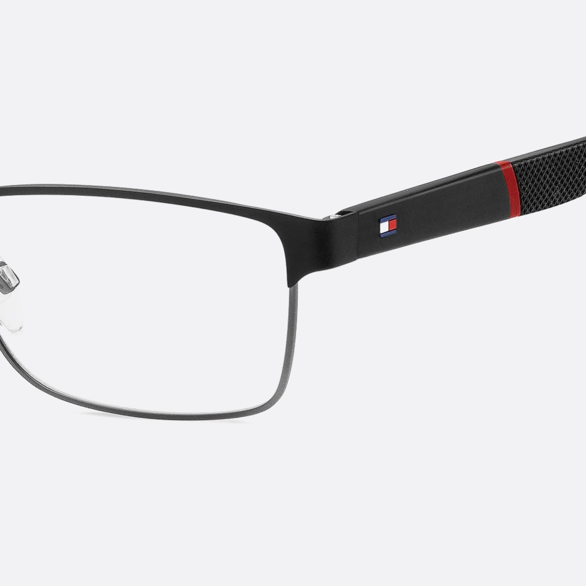 Tommy 54mm Hilfiger Ti7 Black Geometric Men Eyeglasses - Detail View