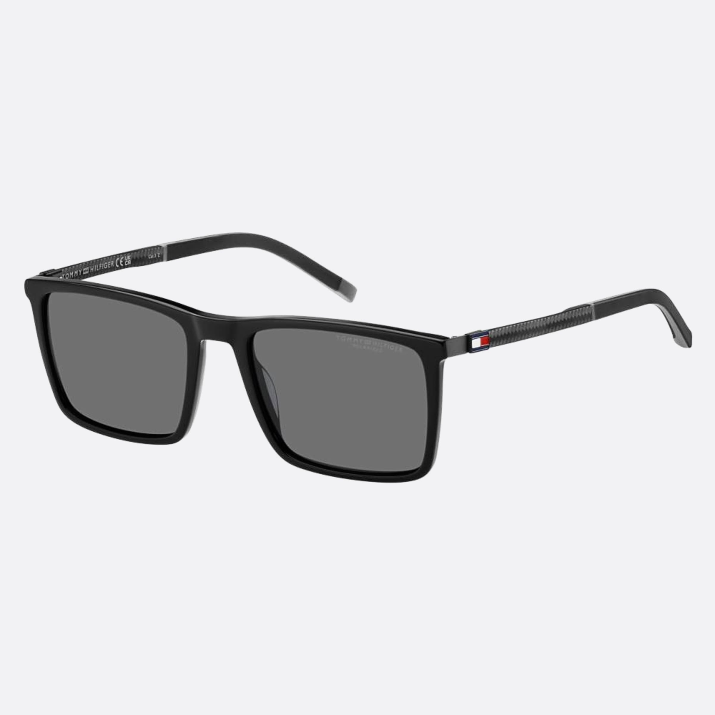 Tommy 55mm Hilfiger Black Squared Polarized Men Sunglasses - Side View