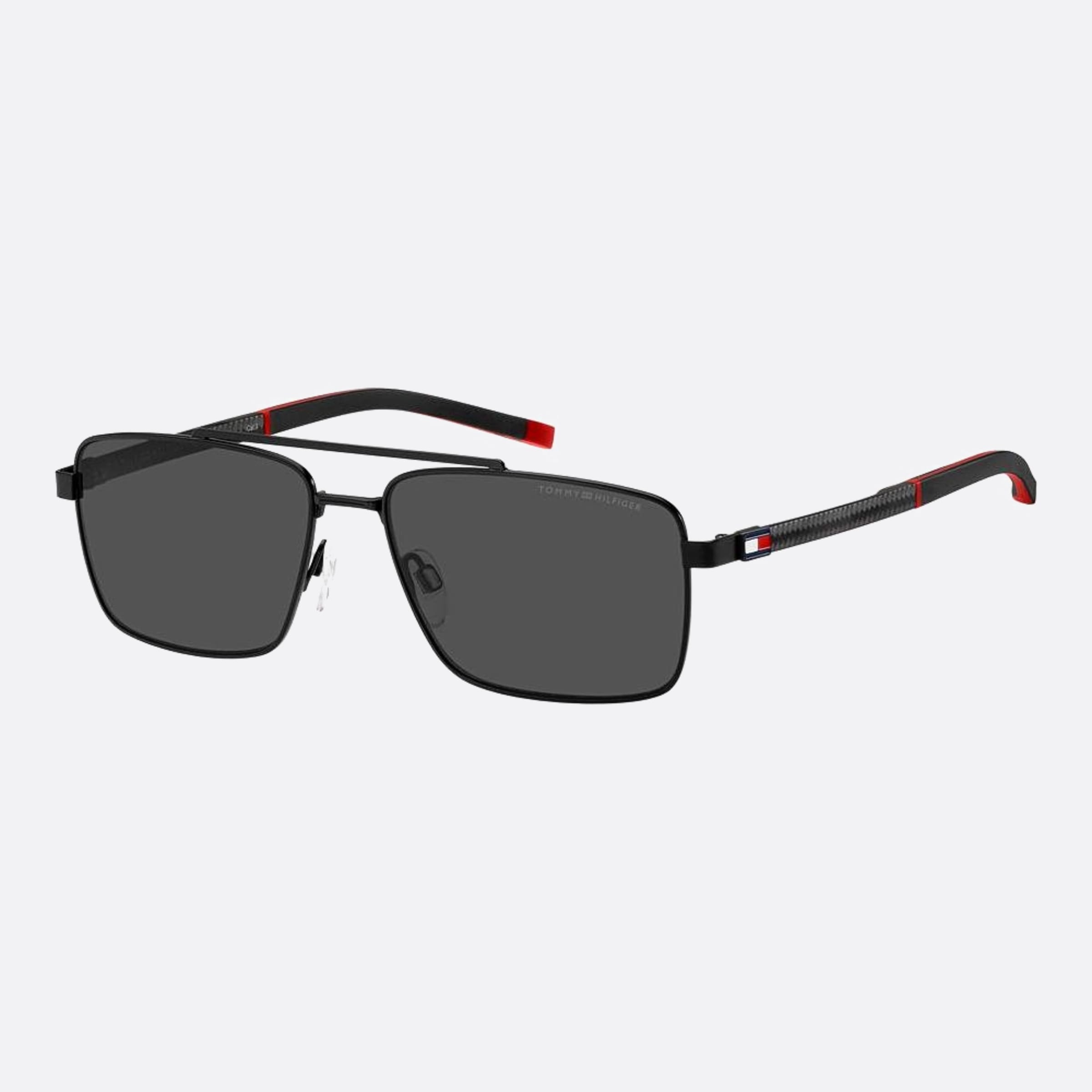 Tommy 58mm Hilfiger Black Rectangle Men Sunglasses - Side View