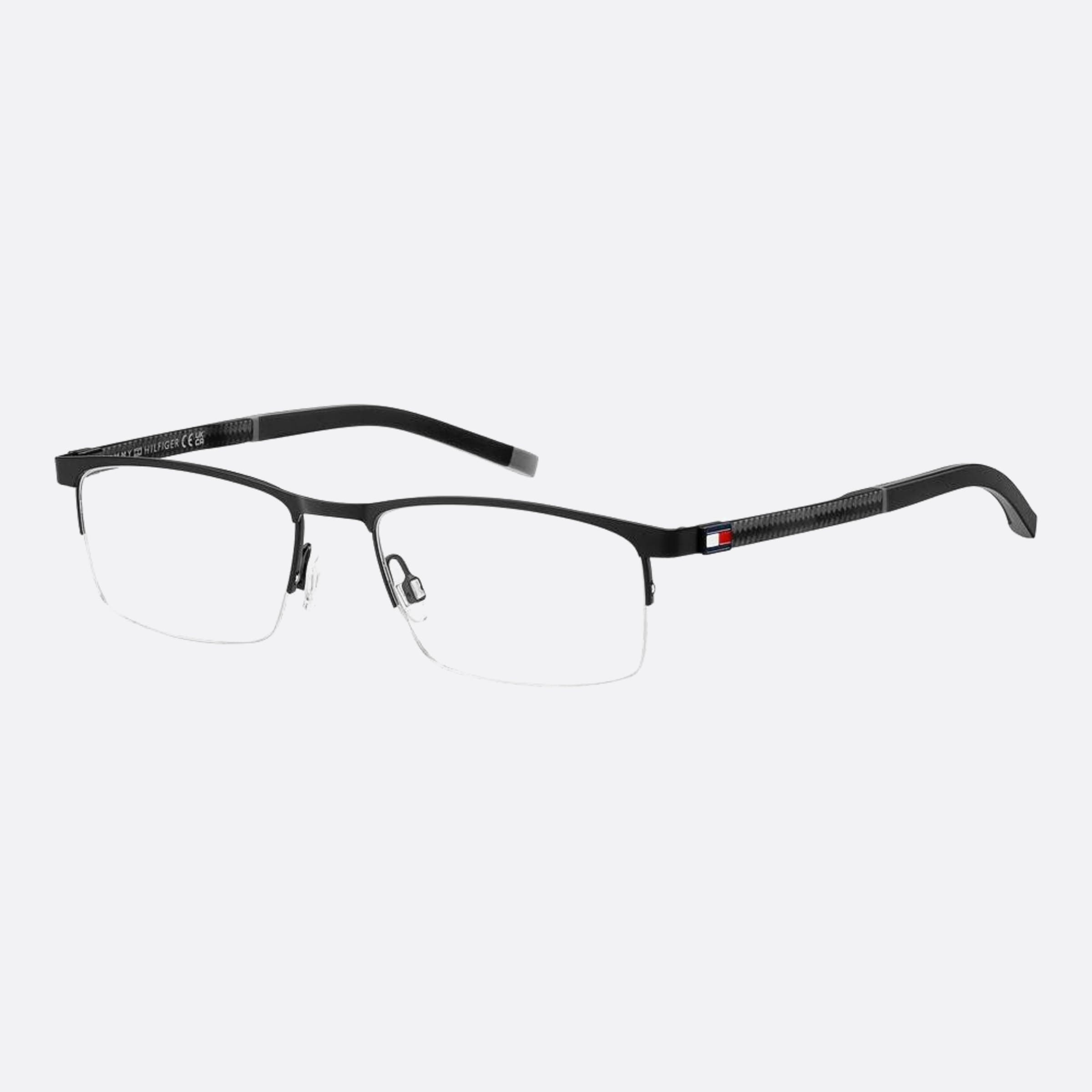 Tommy 54mm Hilfiger Black Rectangle Men Eyeglasses - Side View