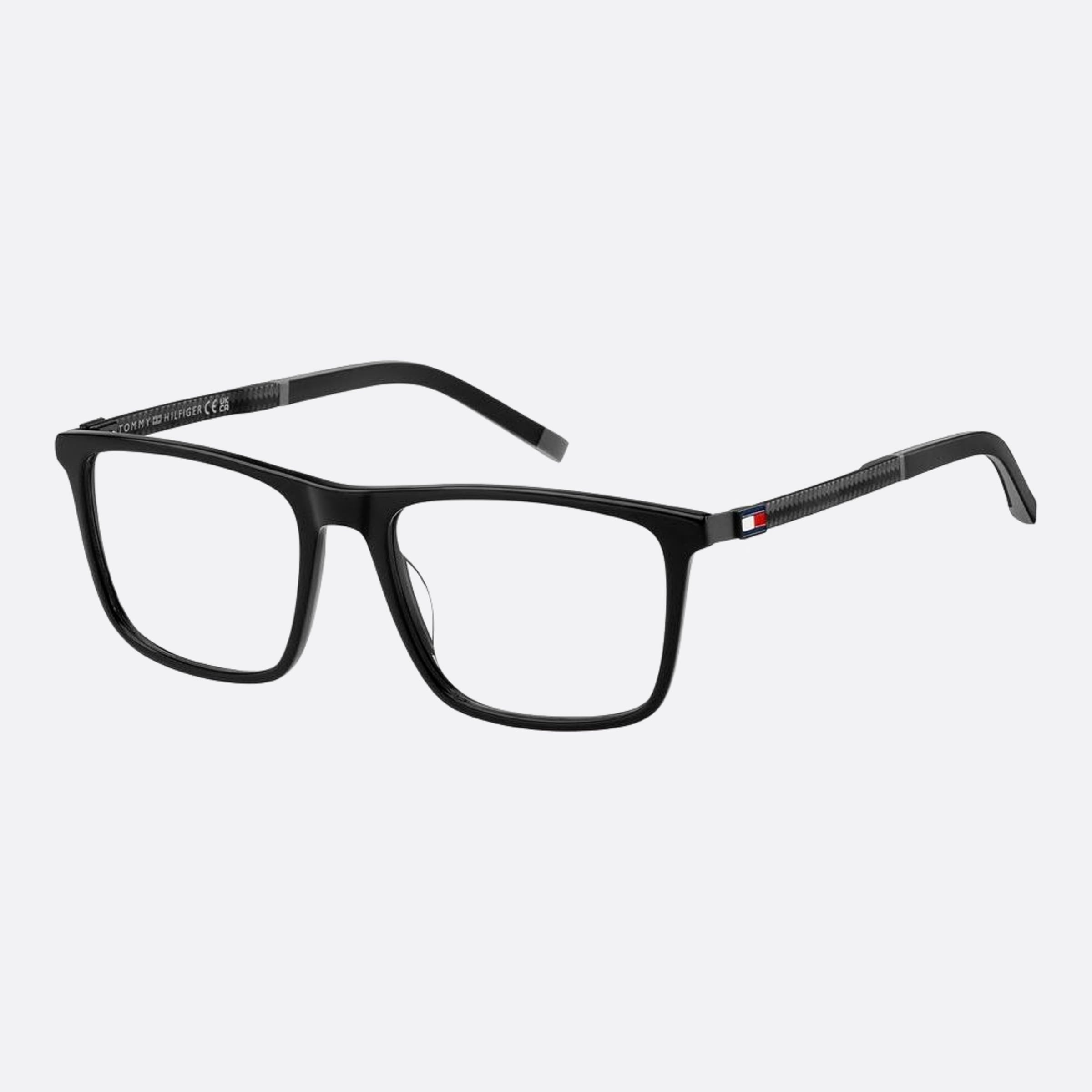 Tommy 53mm Hilfiger Black Rectangle Men Eyeglasses - Side View