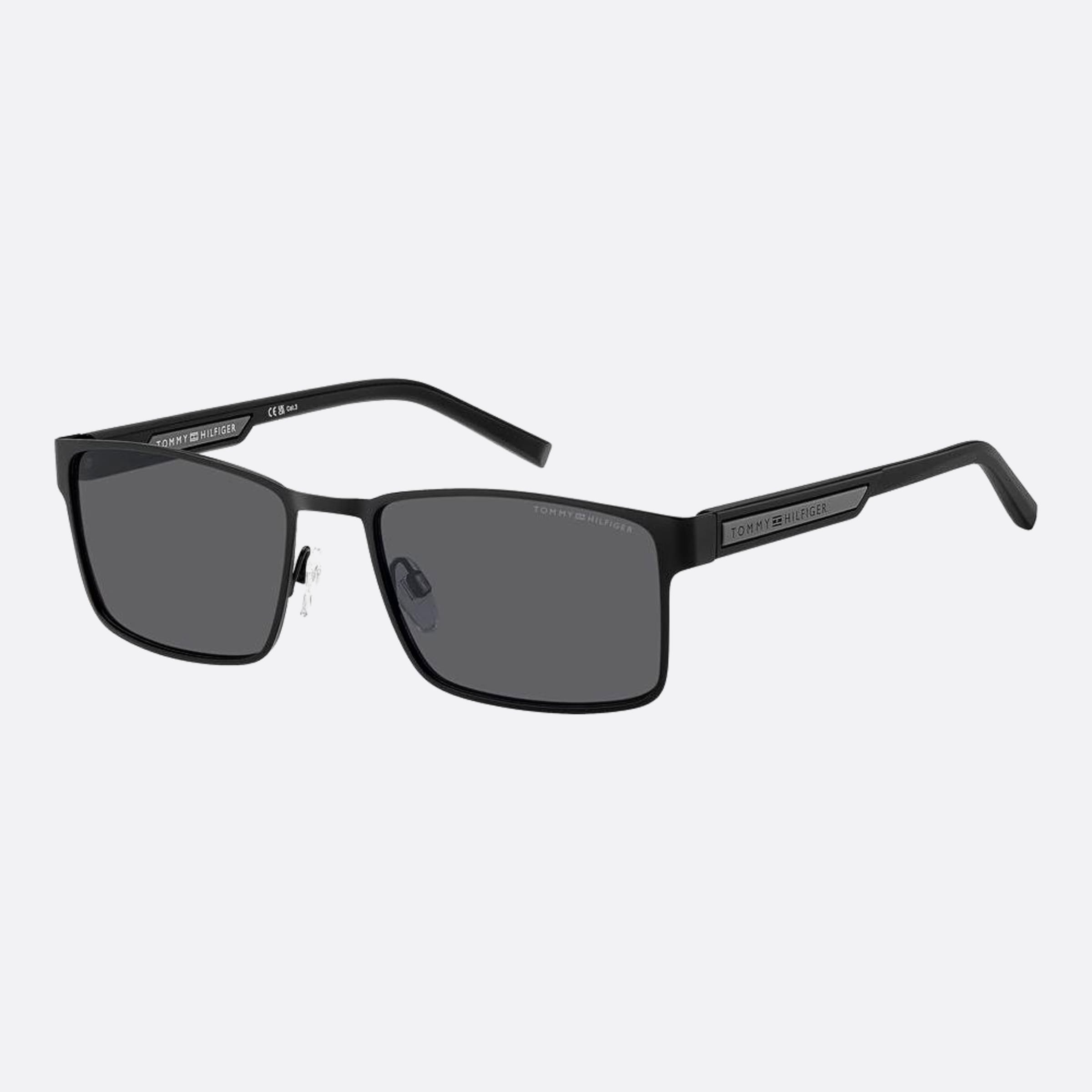 Tommy 57mm Hilfiger Black Rectangle Men Sunglasses - Side View