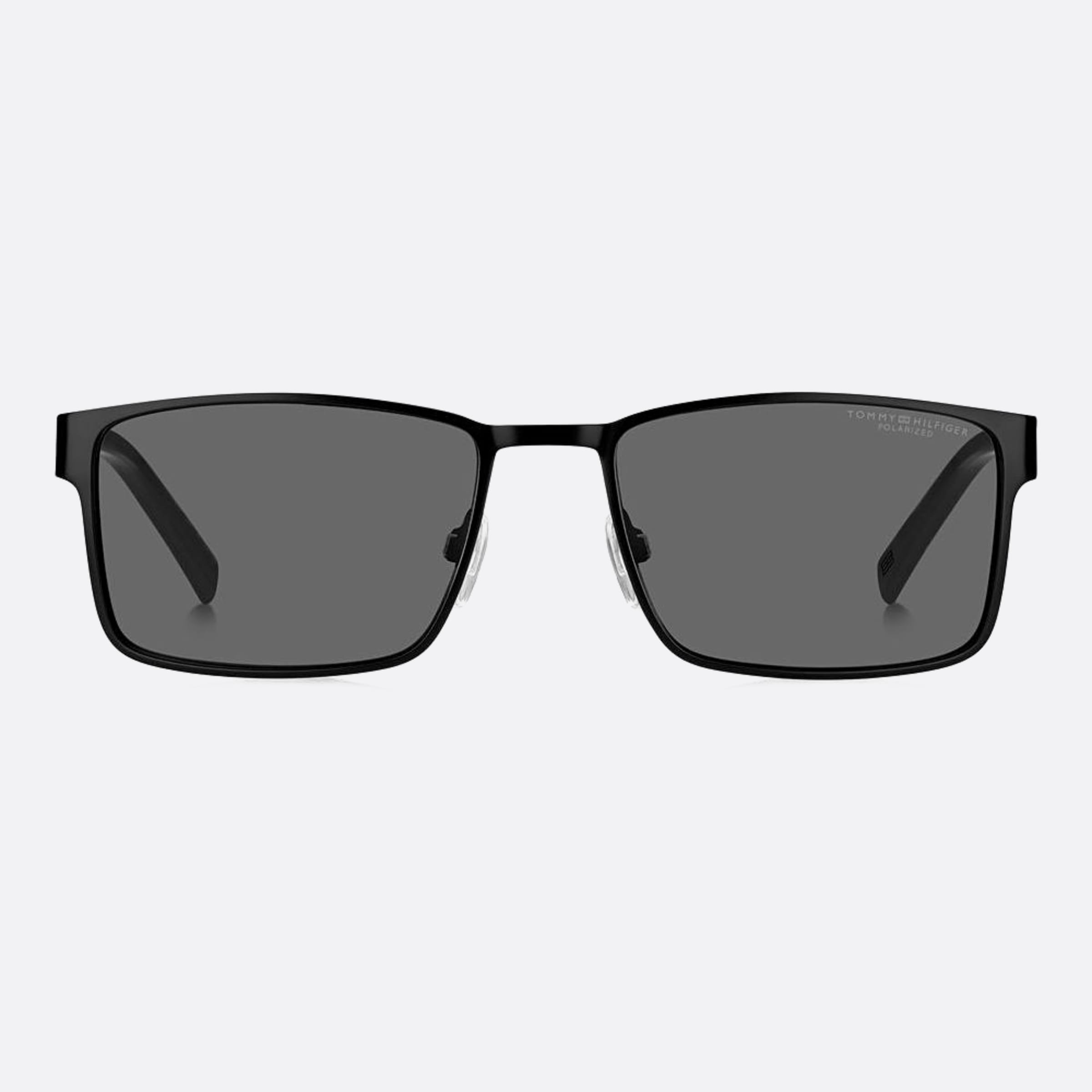 Tommy 57mm Hilfiger Black Rectangle Polarized Men Sunglasses - Main View