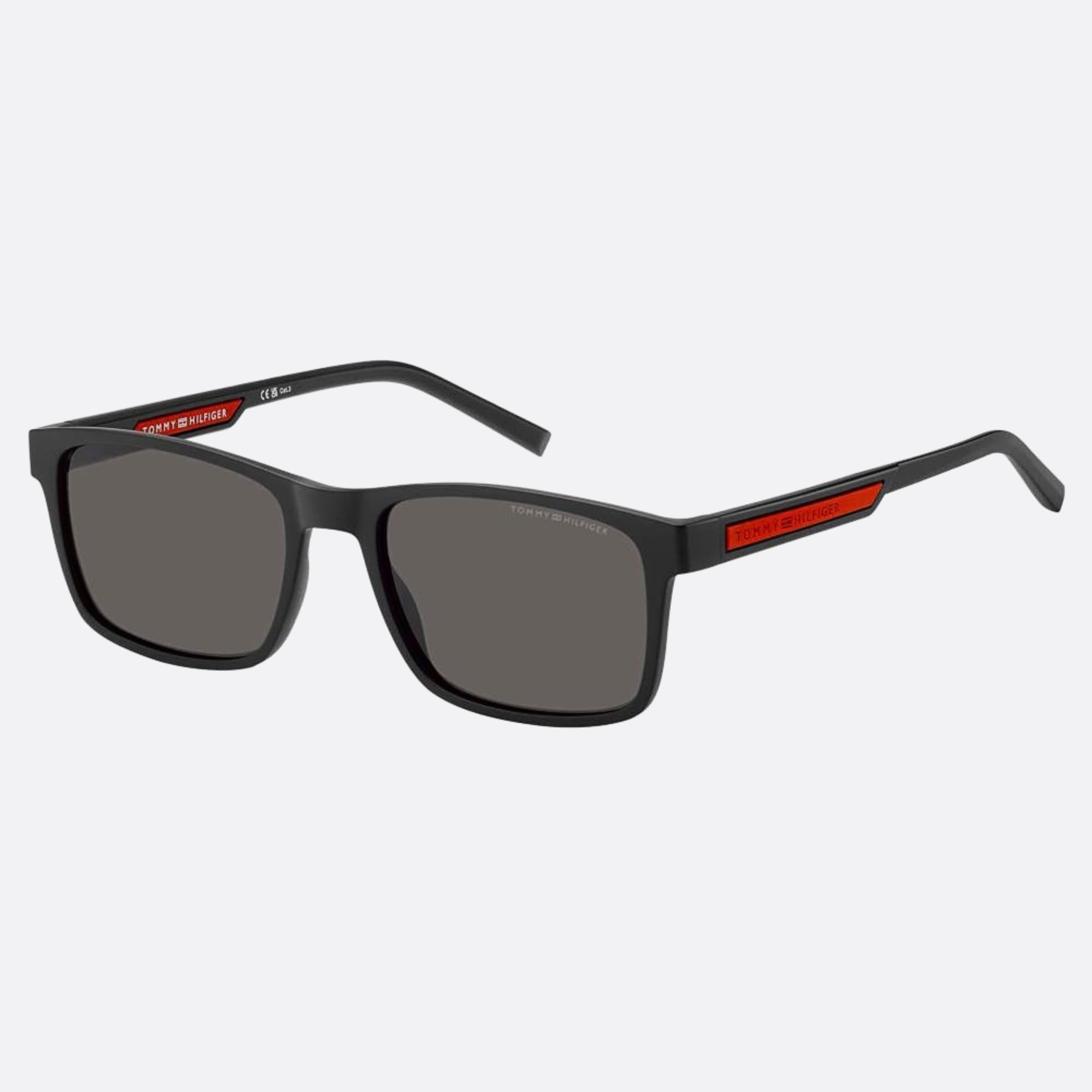 Tommy 56mm Hilfiger Black Rectangle Men Sunglasses - Side View