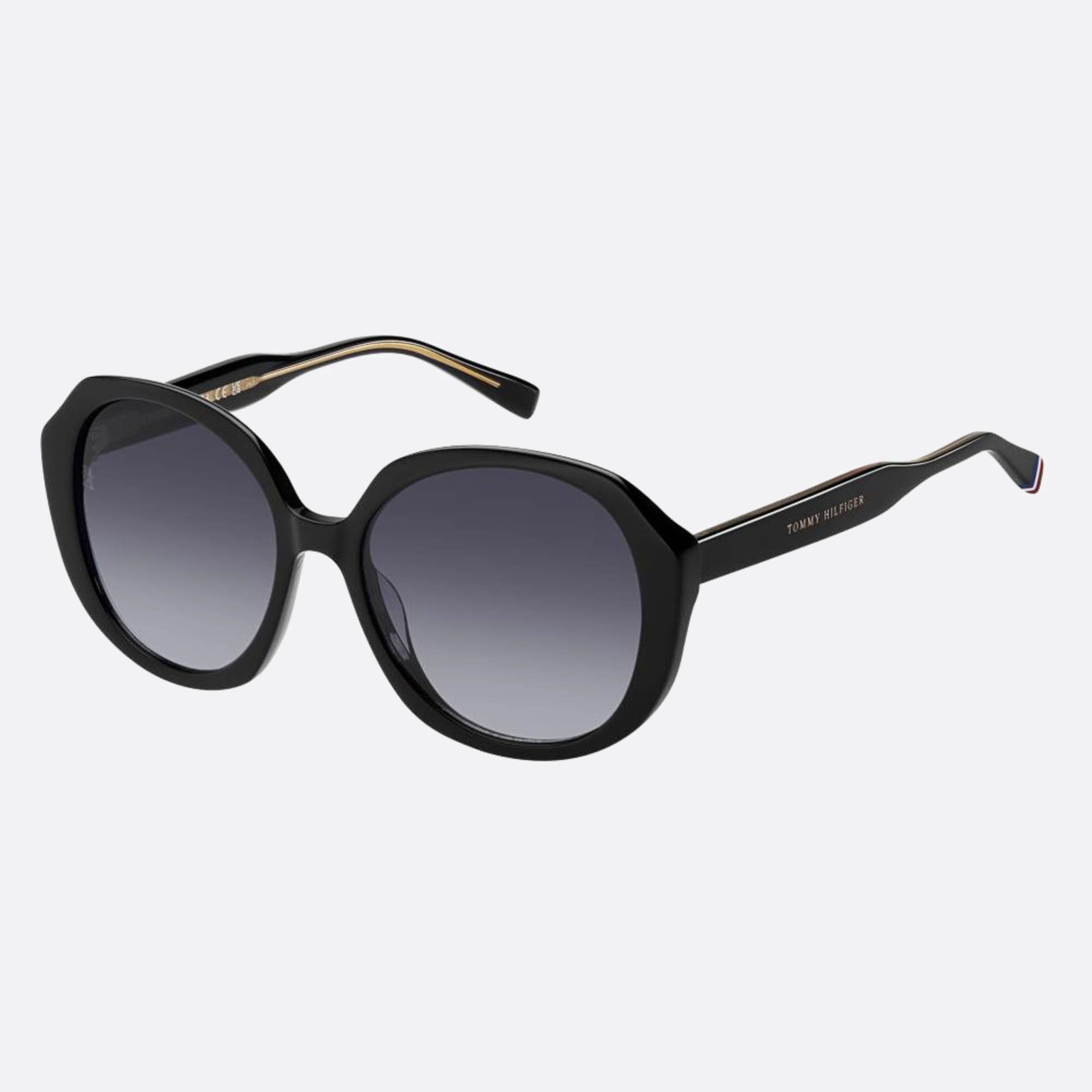 Tommy 54mm Hilfiger Black Round Women Sunglasses - Side View