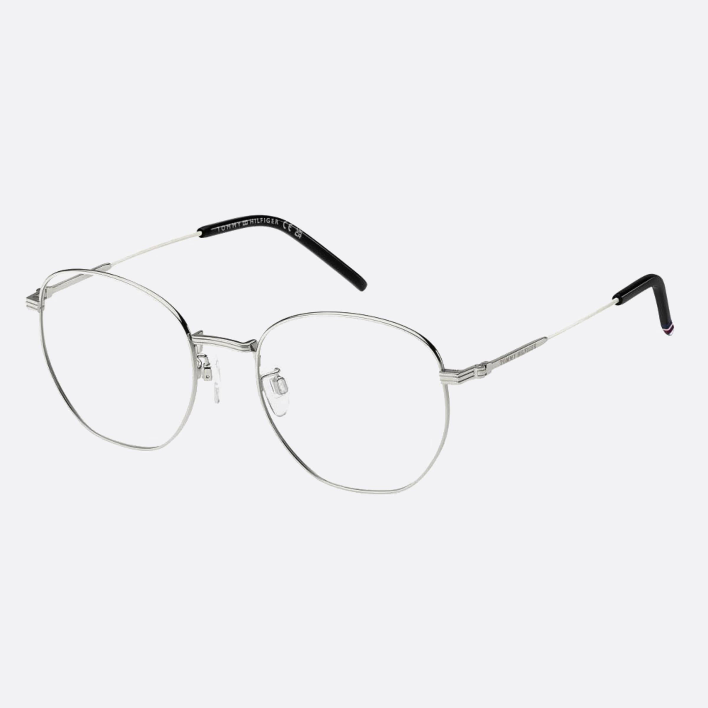 Tommy 54mm Hilfiger Silver Round Men Eyeglasses - Side View