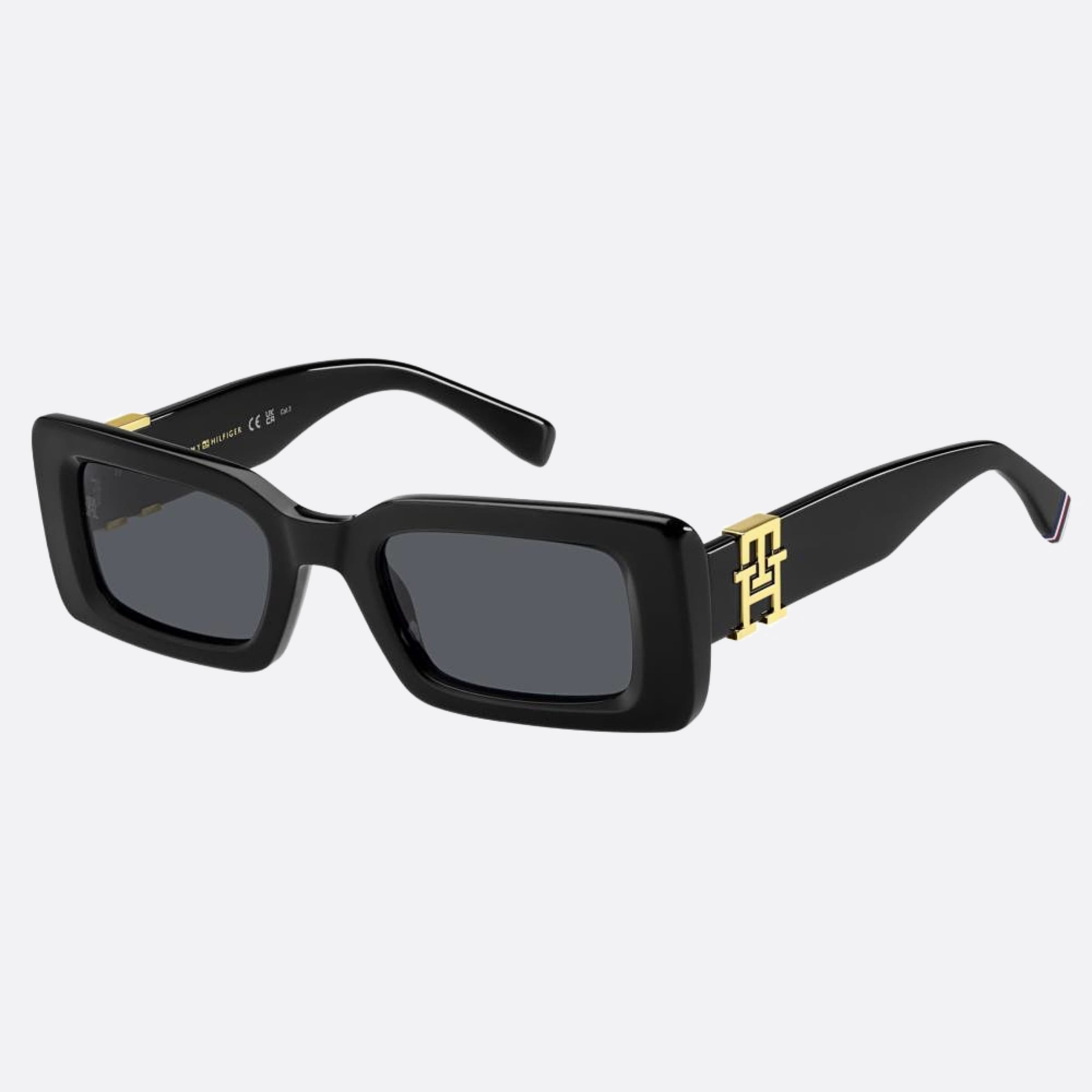 Tommy 50mm Hilfiger Black Rectangle Women Sunglasses - Side View
