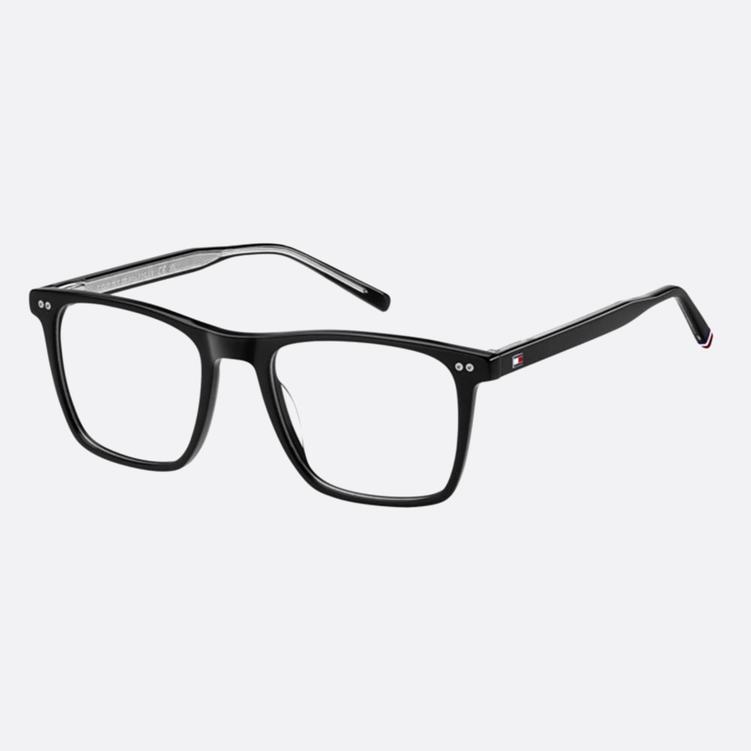 Tommy 53mm Hilfiger Black Rectangle Men Eyeglasses - Side View
