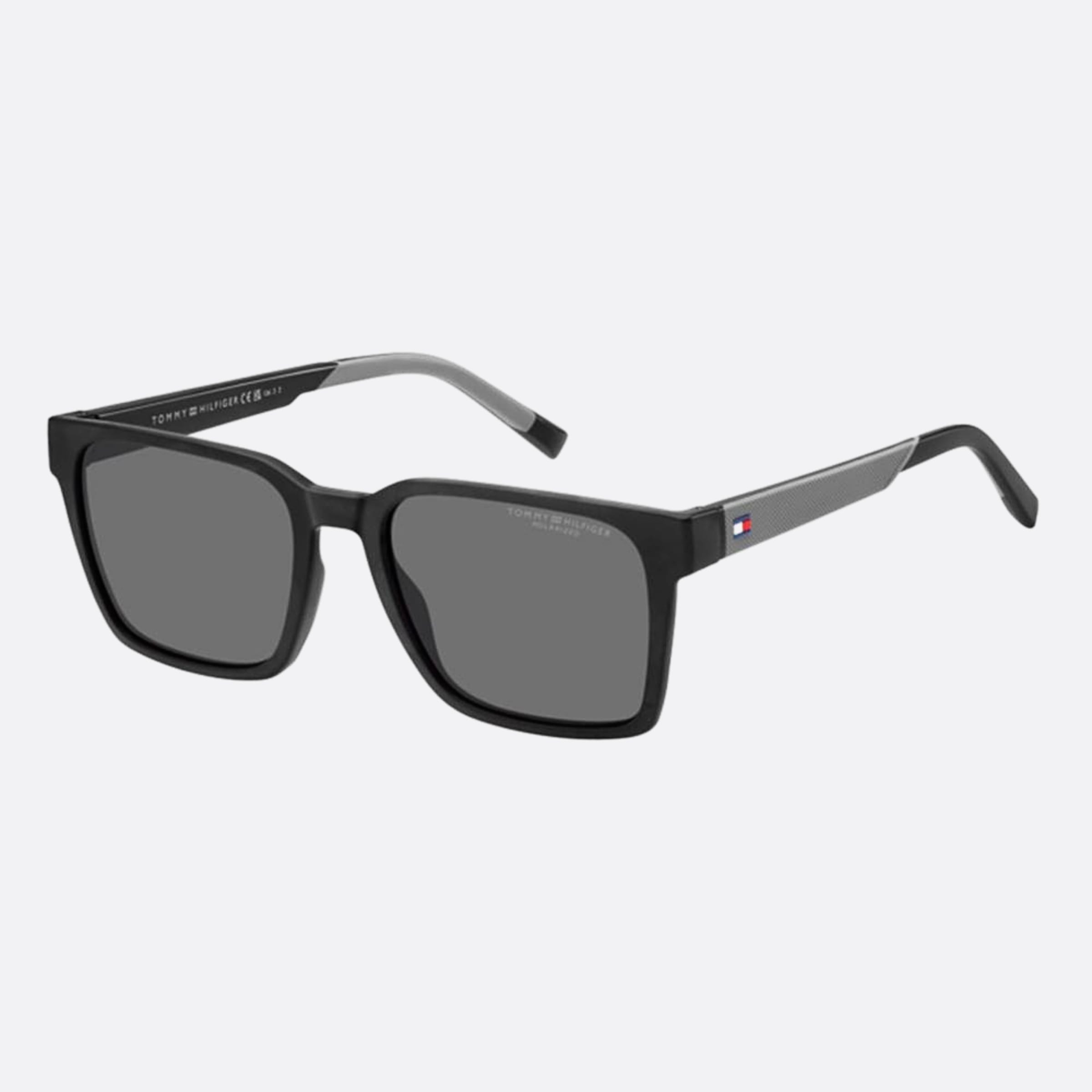 Tommy 55mm Hilfiger 08a Black Rectangle Polarized Men Sunglasses - Side View