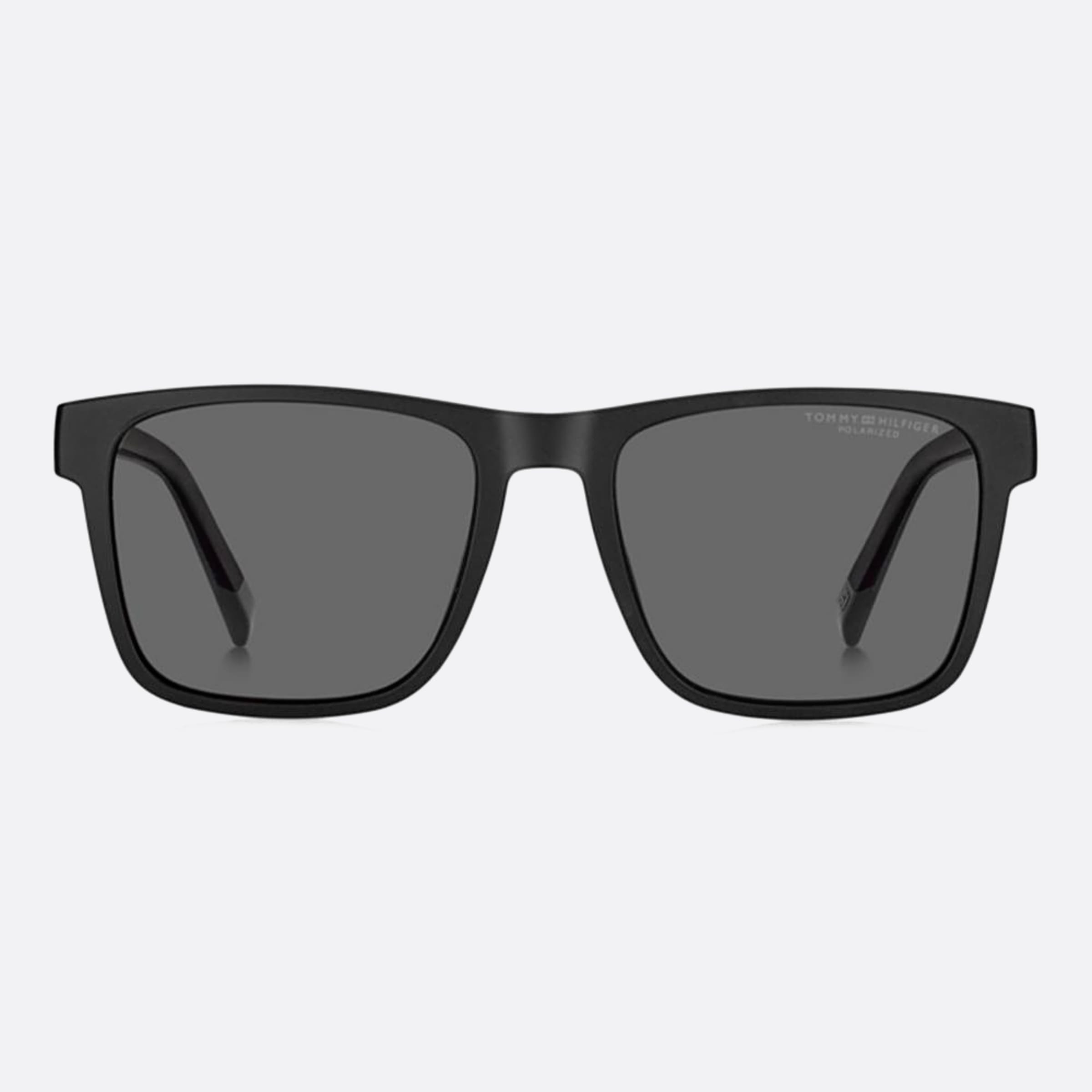 Tommy 55mm Hilfiger 08a Black Rectangle Polarized Men Sunglasses - Main View