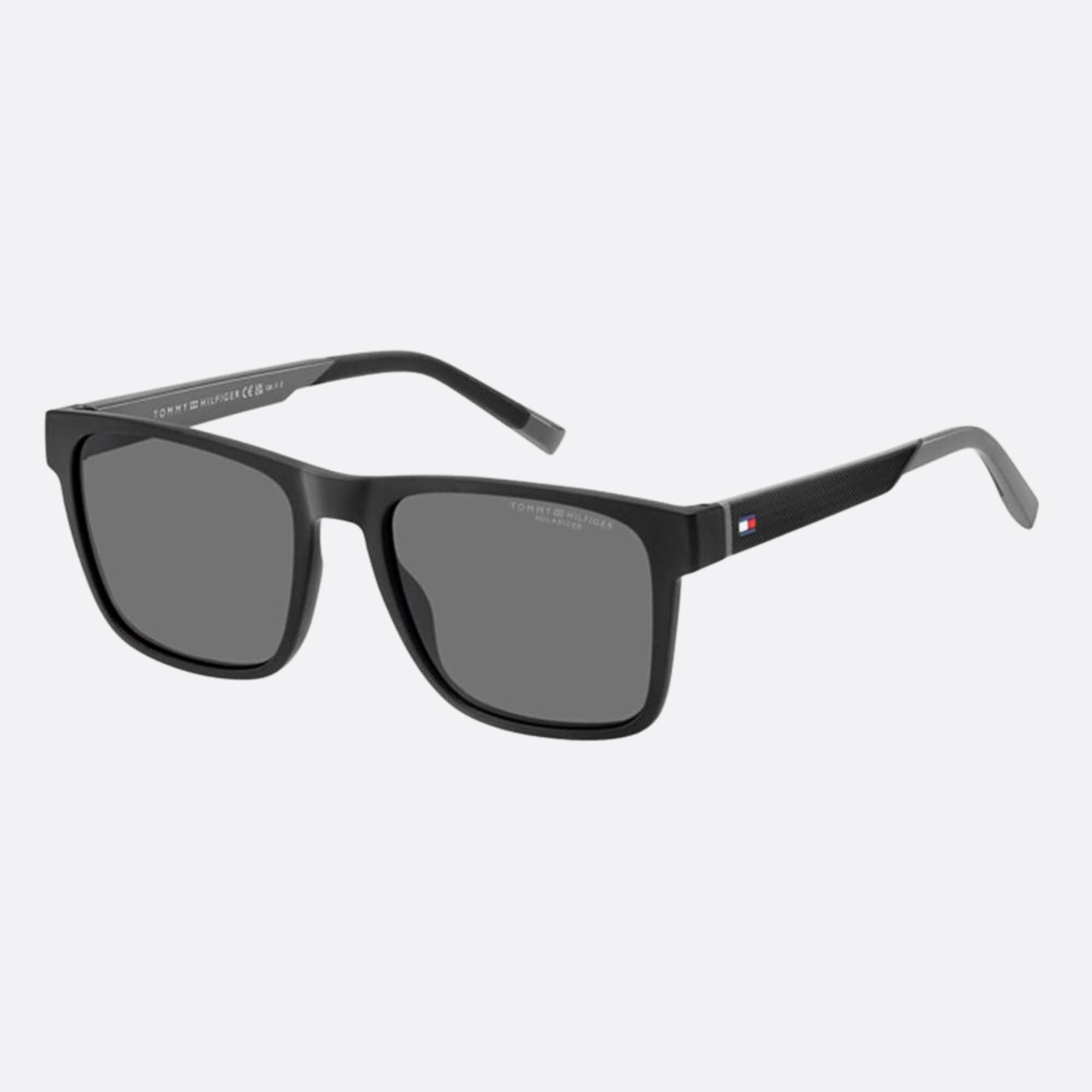 Tommy 55mm Hilfiger 08a Black Rectangle Polarized Men Sunglasses - Side View