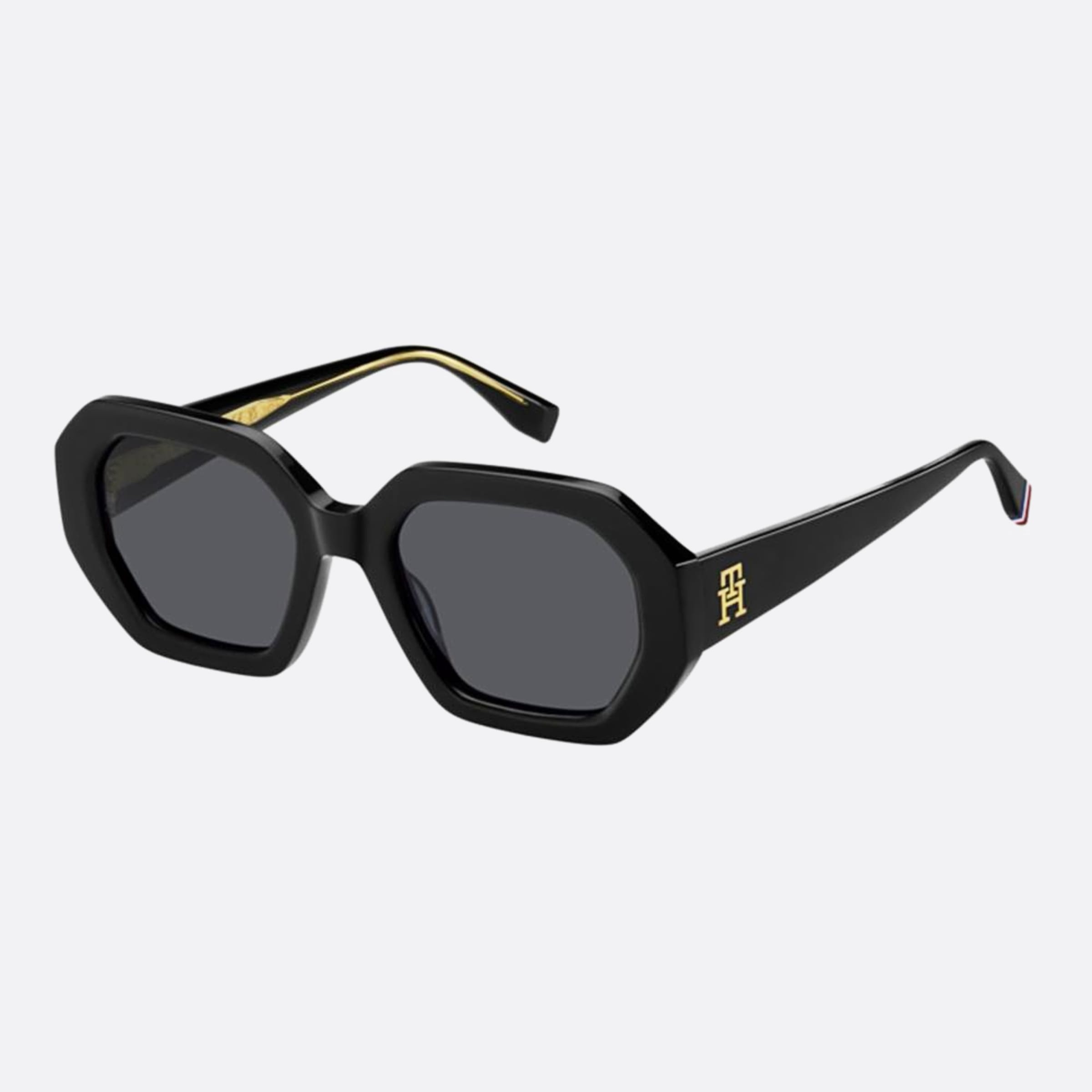 Tommy 52mm Hilfiger Black Rectangle Women Sunglasses - Side View