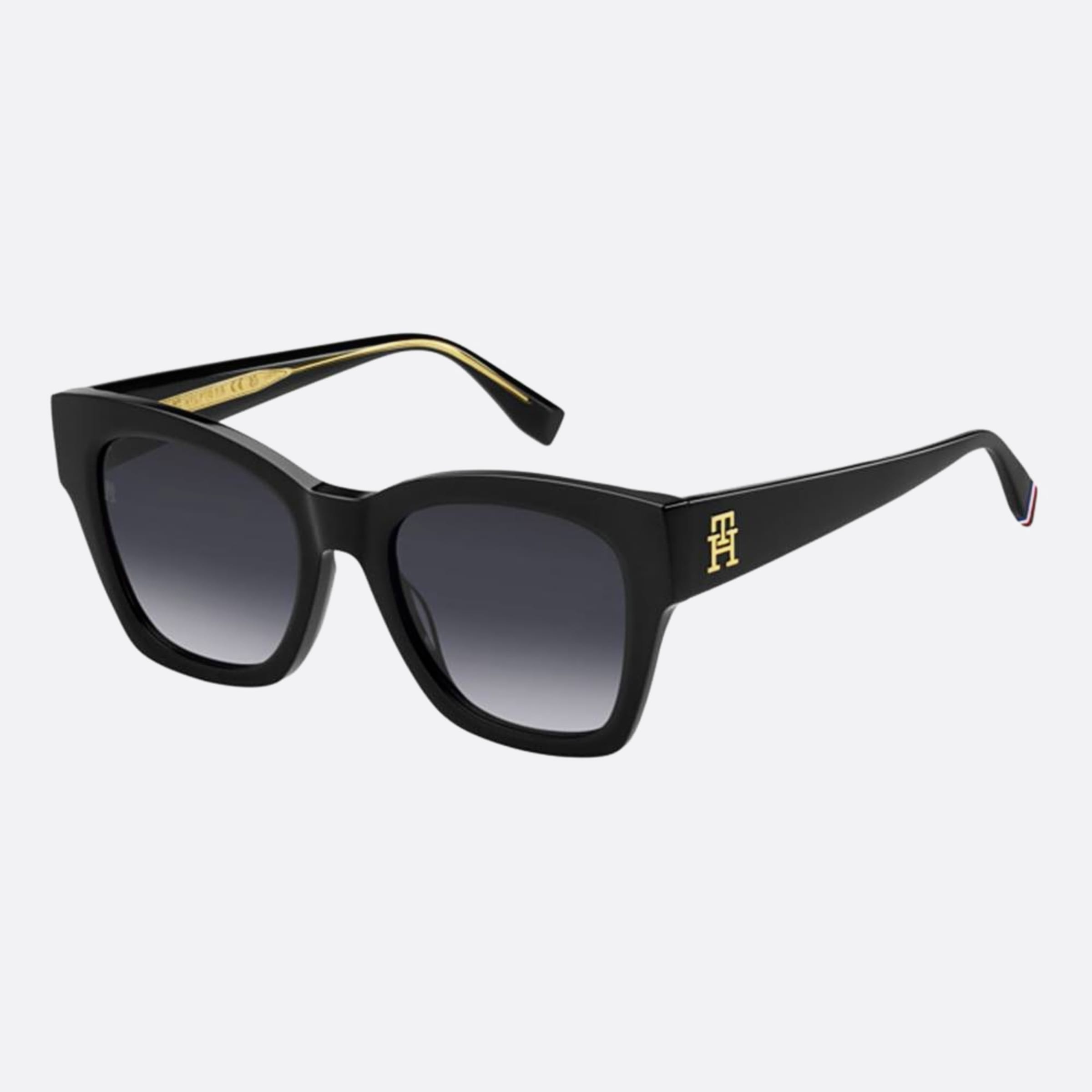 Tommy 52mm Hilfiger Black Rectangle Women Sunglasses - Side View