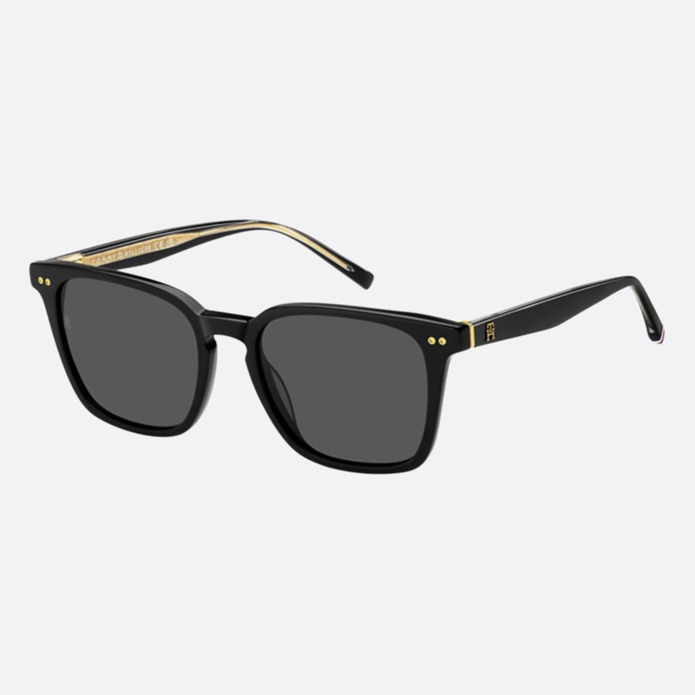 Tommy 52mm Hilfiger Black Rectangle Women Sunglasses - Side View