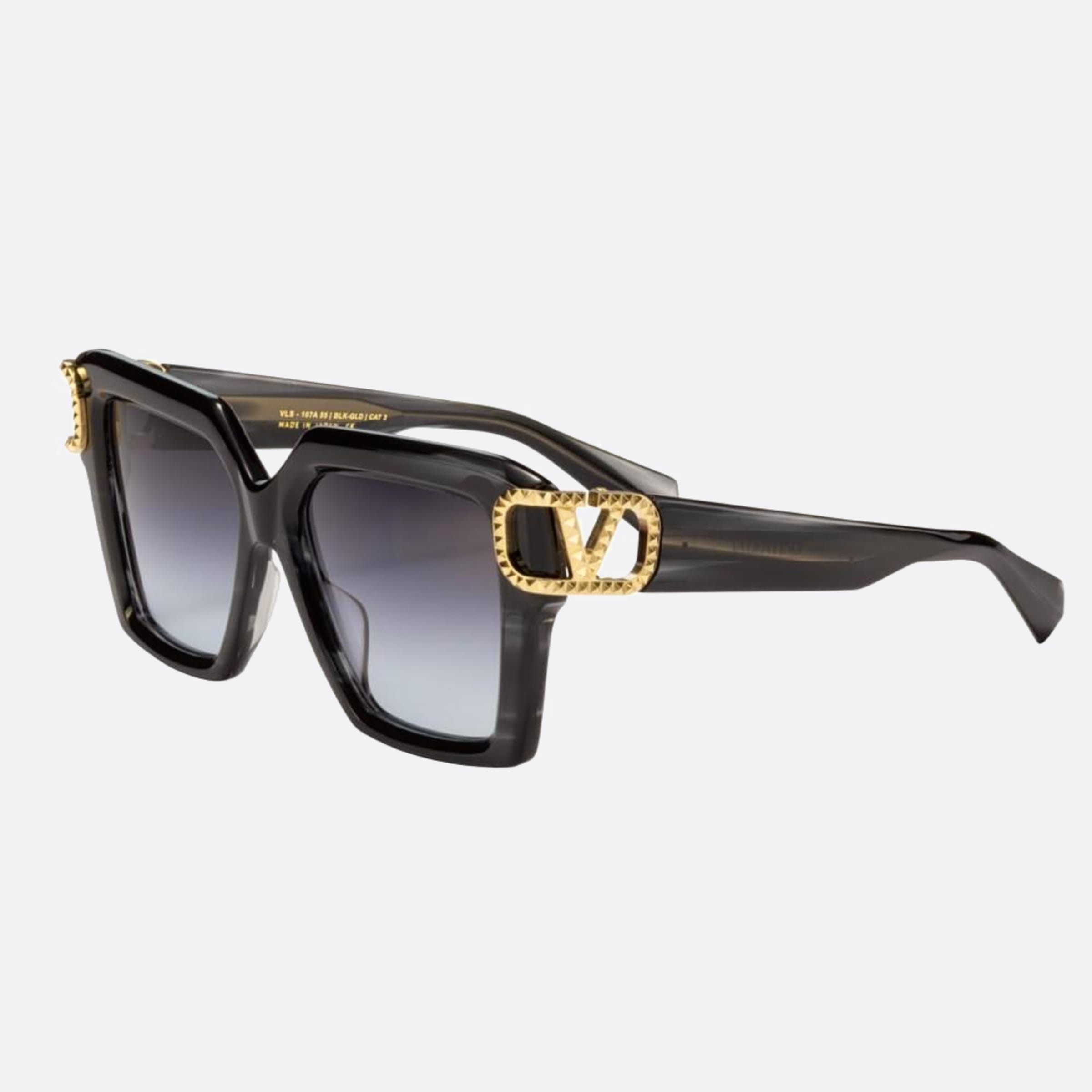 Valentino 55mm Uno Blk Gld Black Geometric Women Sunglasses - Side View